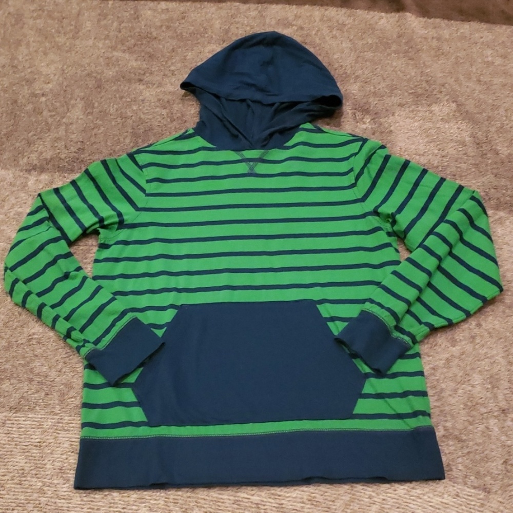 Lands End Boys green and navy striped hoodie